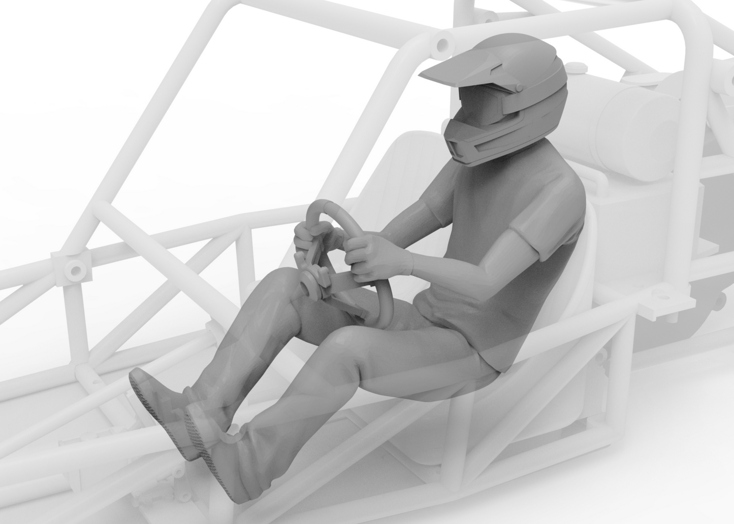 Sand rail driver with moto helmet