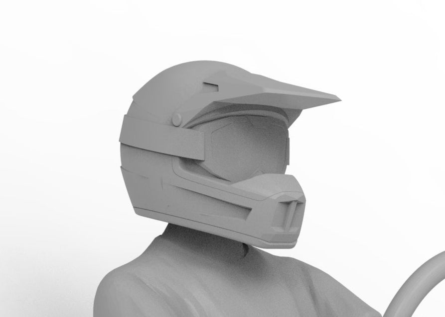 Sand rail driver with moto helmet