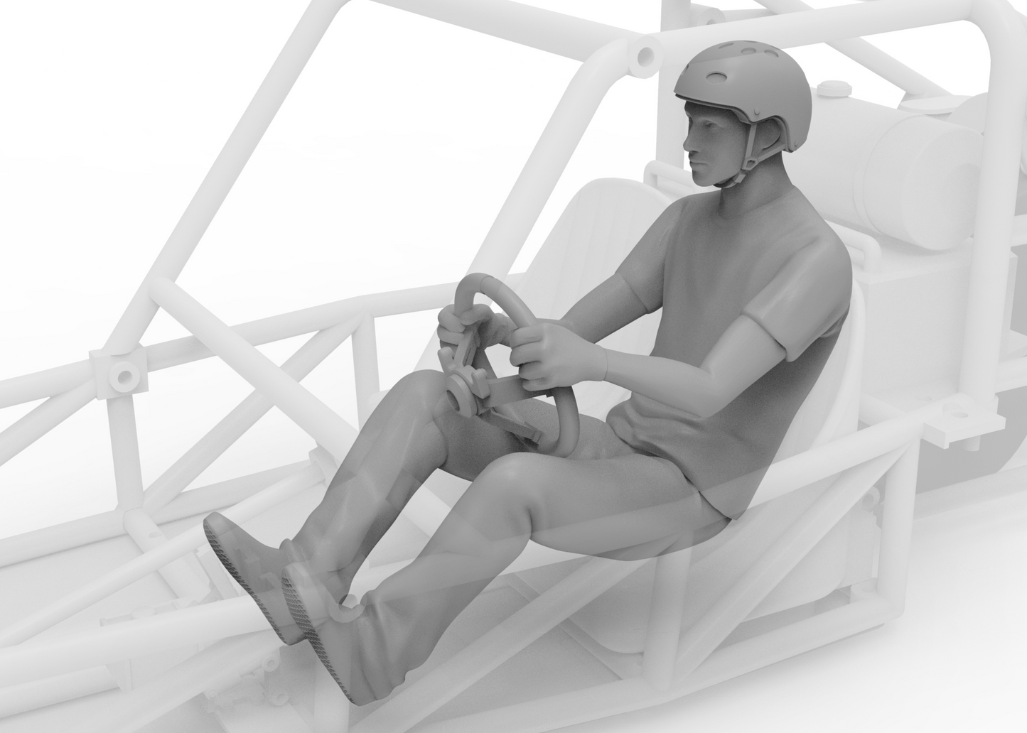 Sand rail driver with skate helmet
