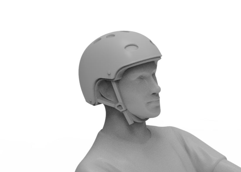 Sand rail driver with skate helmet